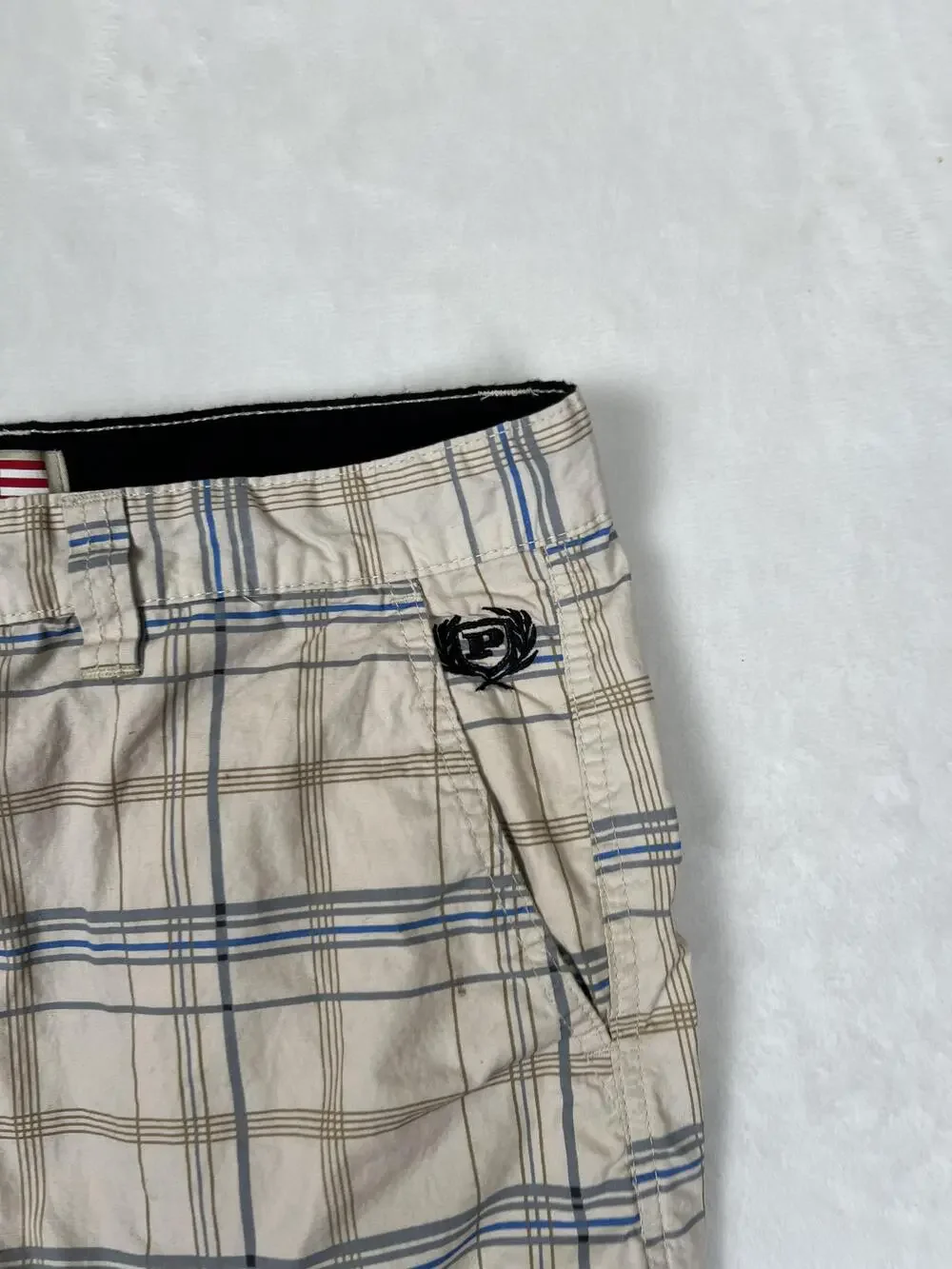 Vintage Phat Farm Cargo Shorts Mens 32 Beige Plaid Utility Y2K Hip Hop